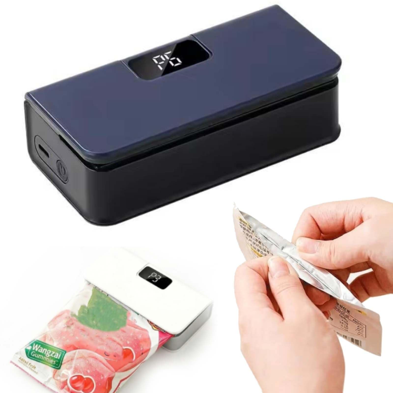 2-in 1 Mini Bag Sealer, USB Rechargeable Vacuum Sealer for Food Storage, Portable Cordless Bag Resealer with LED Display, 6-Level Adjustable Heat Sealers & Cutter,Magnetic Base for Fridge & Kitchen