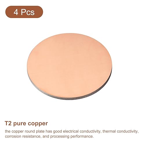 Miniatura 109 de uxcell Hoja de cobre puro, 4 piezas de 2 x 0.04 pulgadas, calibre 18 T2, placa redonda de metal de cobre para manualidades, reparaciones eléctricas