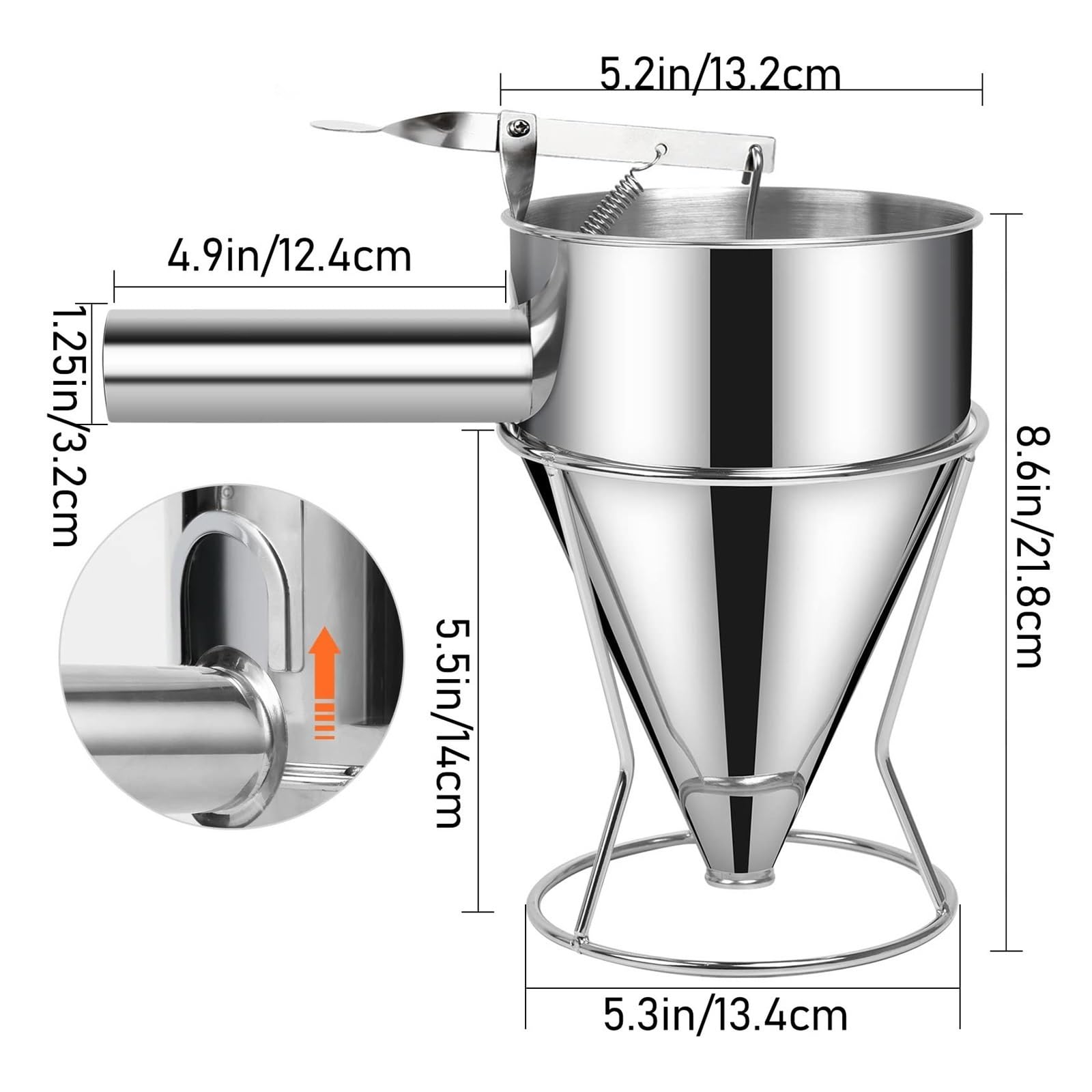 Dosatore for pastella in acciaio inox for pancake con bocca in silicone da 18 mm, 4 pezzi, for, cupcake e teglie forno