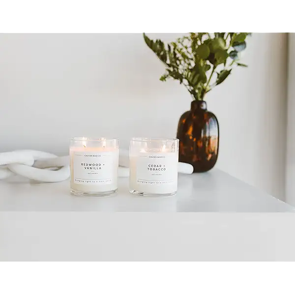Calyan Wax Co. Smoke & Leather 2 Wick Scented Candle - 37 Hour Burn - Luxury Clean Soy Wax Candles - Long Lasting Large Glass Jar Candle for Home - 8.8oz 7