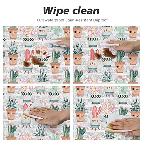 Cute Cactus Elastic Edged Round Fitted Table Cloth Cover, Waterproof Wrinkle Free Round Tablecloth, Home Decorative Tablecloth For Indoor Outdoor Kitchen Party, Fits 45"-50" Tables #TOP5