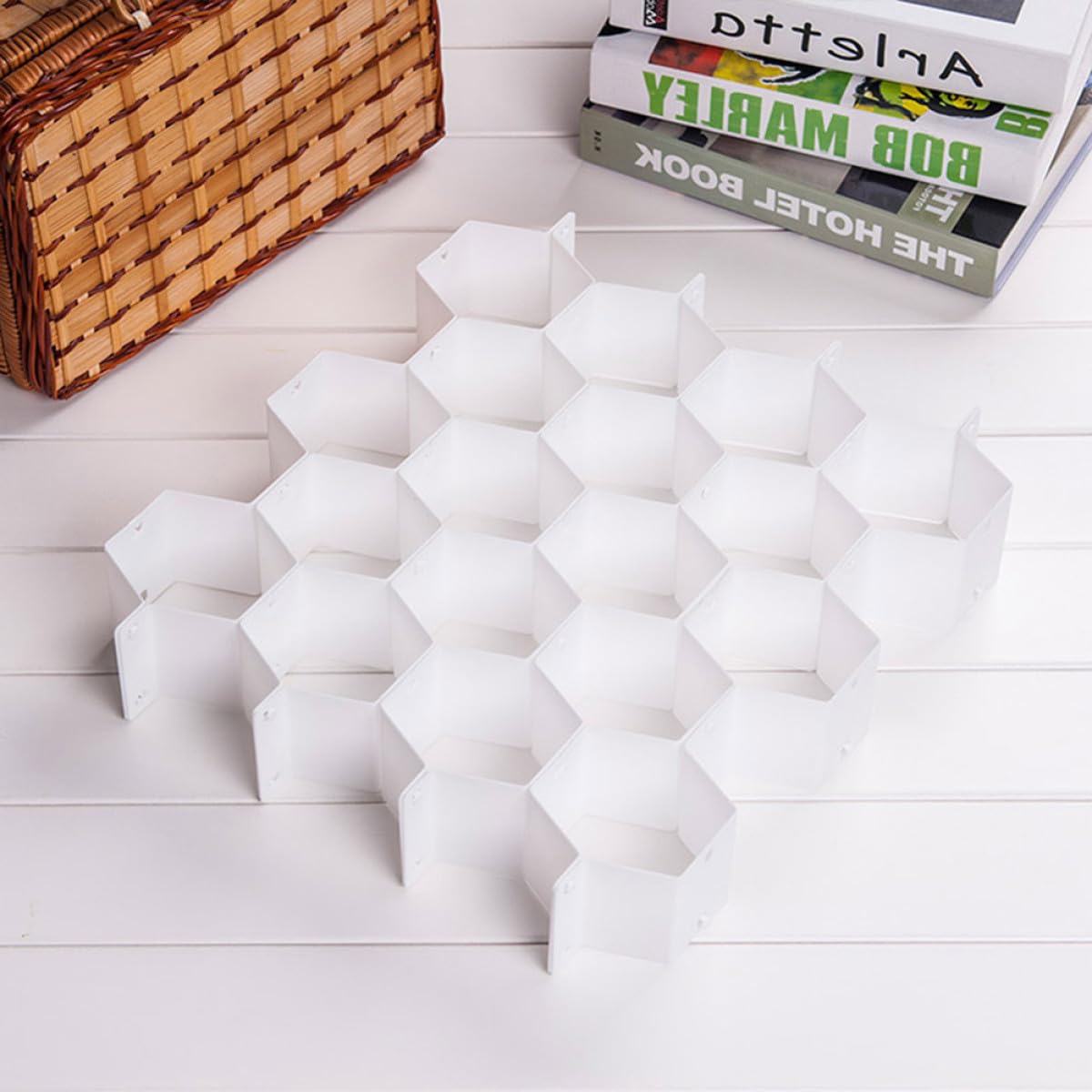 4 Organizador Panal de Juegos Cajones Plástico Blanco para Ropa Interior | Diseño Móvil y Ahorra Espacio, Separa Leggings y Bras en Armario Cama