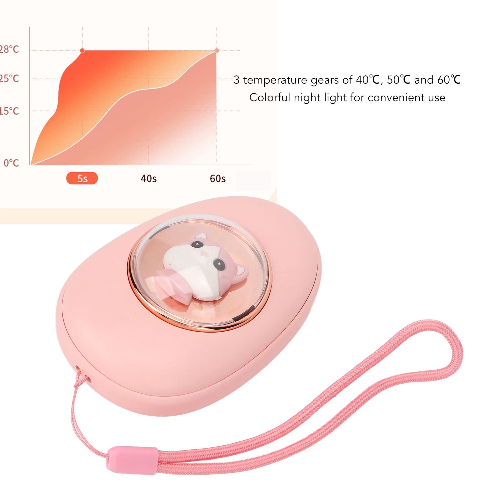 Chauffe-Mains électrique Portable Rechargeable Double Face en Forme de Capsule avec 3 Vitesses de température pour Les Jours froids, Motif Chat Rose