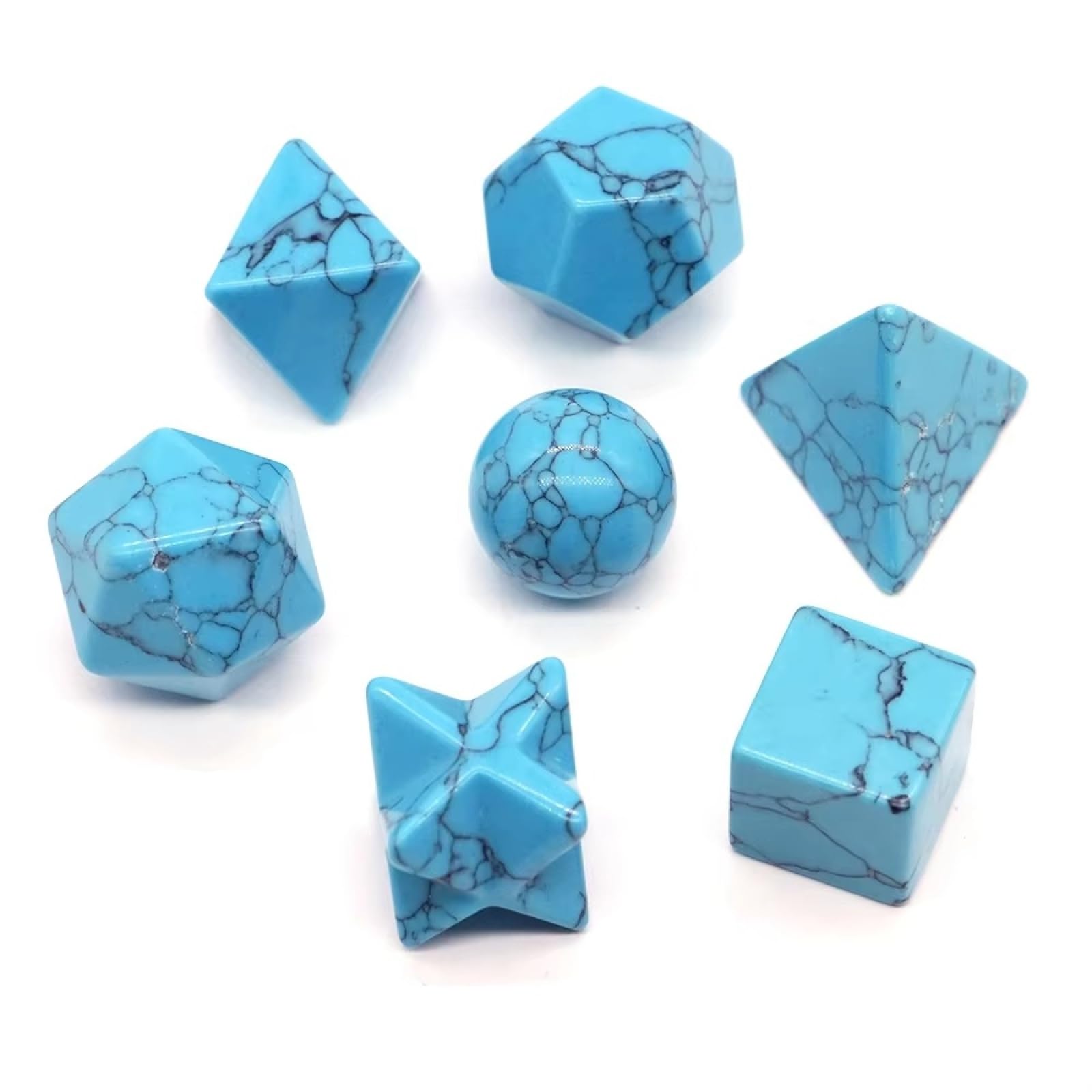 Natural Stone Geometric Solids Set - 7 Crystal Platonic Shapes | Mineral Geometry Models for Display, Education & Desk Decor