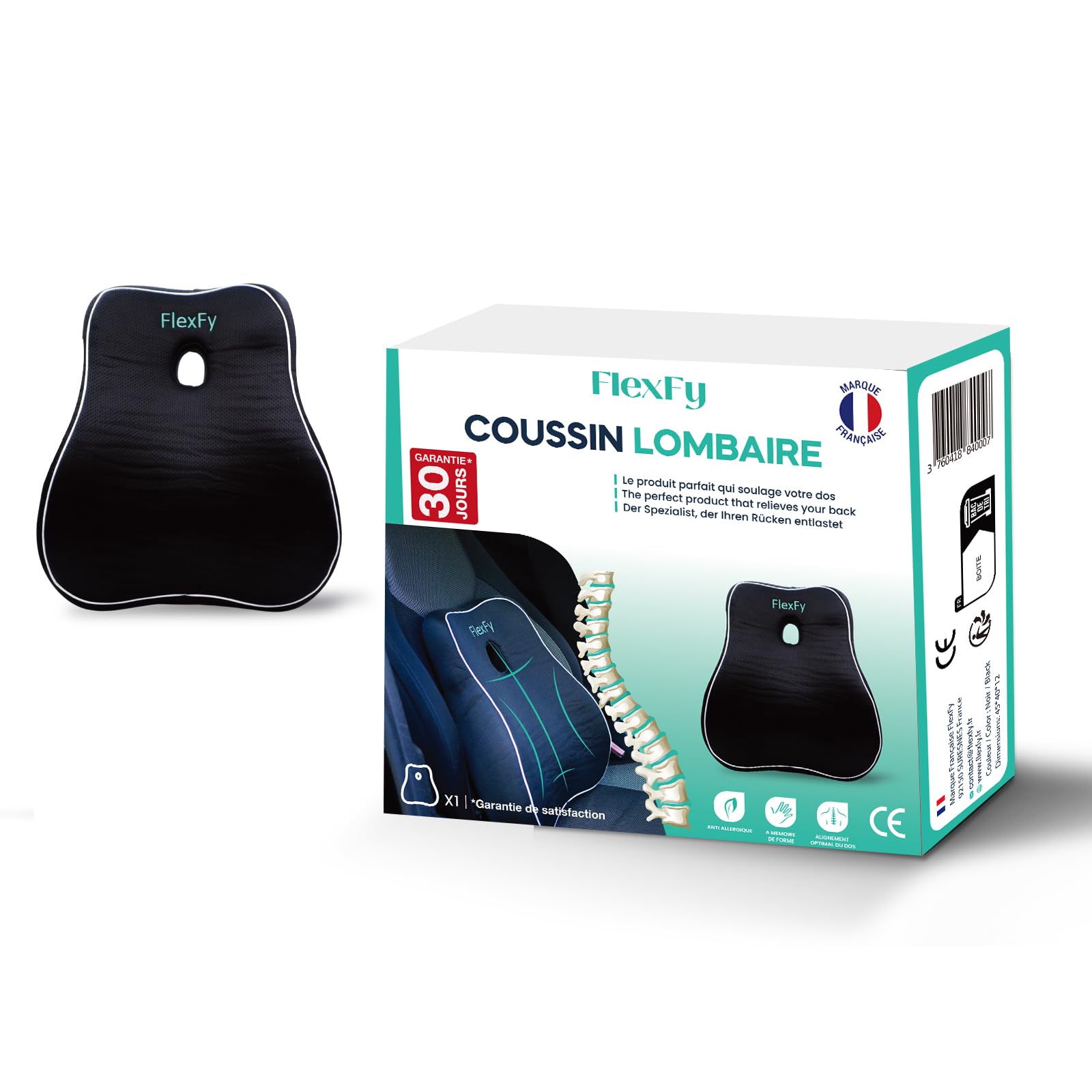 Cuscino per schiena/cuscino lombare ergonomico in memory foam, supporto per schiena e postura destra e naturale, per sedia da ufficio, divano, poltrona, seduta da gioco, lavabile