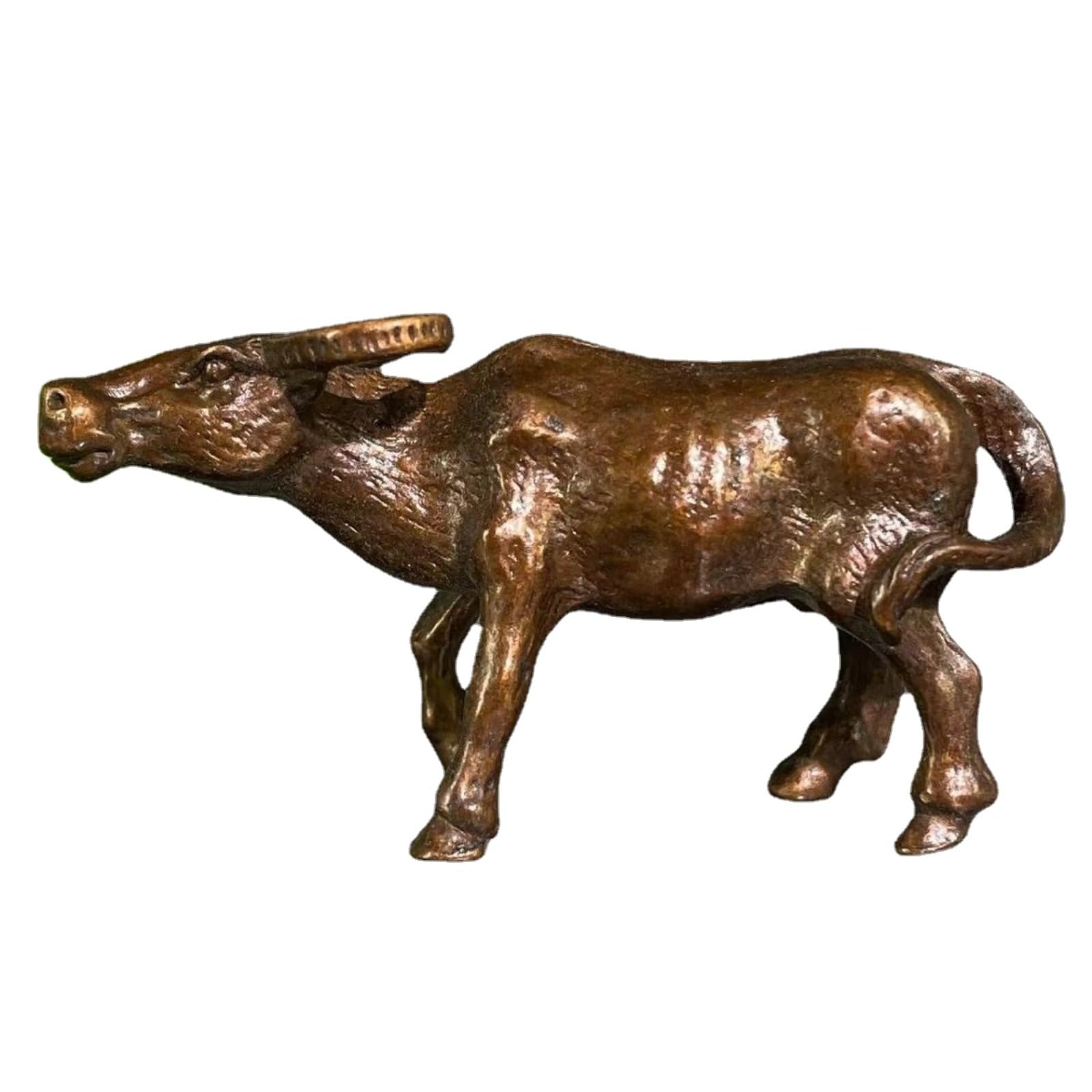 NGDFGR Retro Brass Buffalo Model Miniature Statue Figurines,Bronze Animal Zodiac Ox Sculpture Crafts Collection Desktop Ornament Bonsai Micro Landscape Sand Table Decor