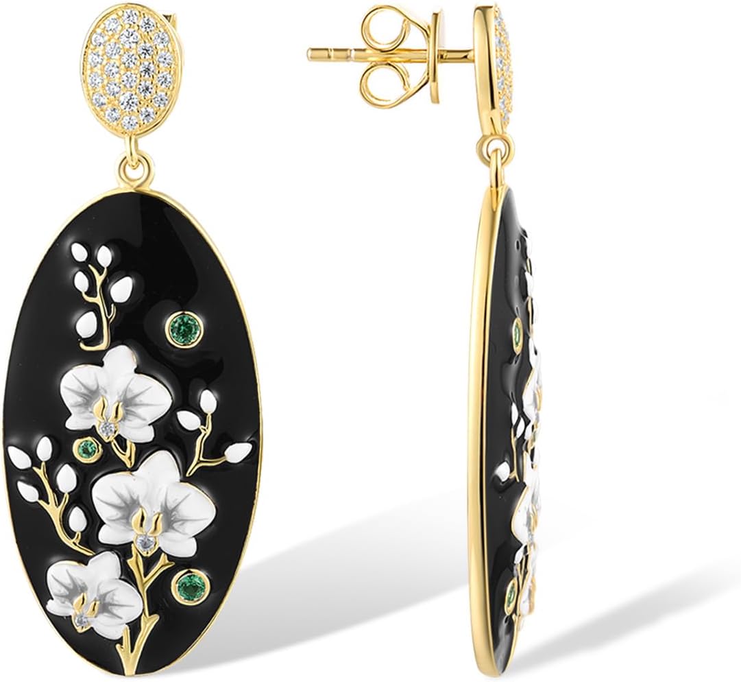 Santuzza 925 Sterling Silver Enamel Pattern Earrings Cubic Zirconia Stud Earrings for Women