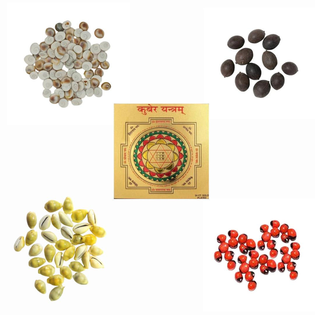 Mahalaxmi Diwali Puja Set with Metal Kuber Yantra | Yellow Kaudi, Gomti Chakra, Lal Gunja, Kamal Gatta (11 Pieces Each) for Home, Shop, Factory-image-20