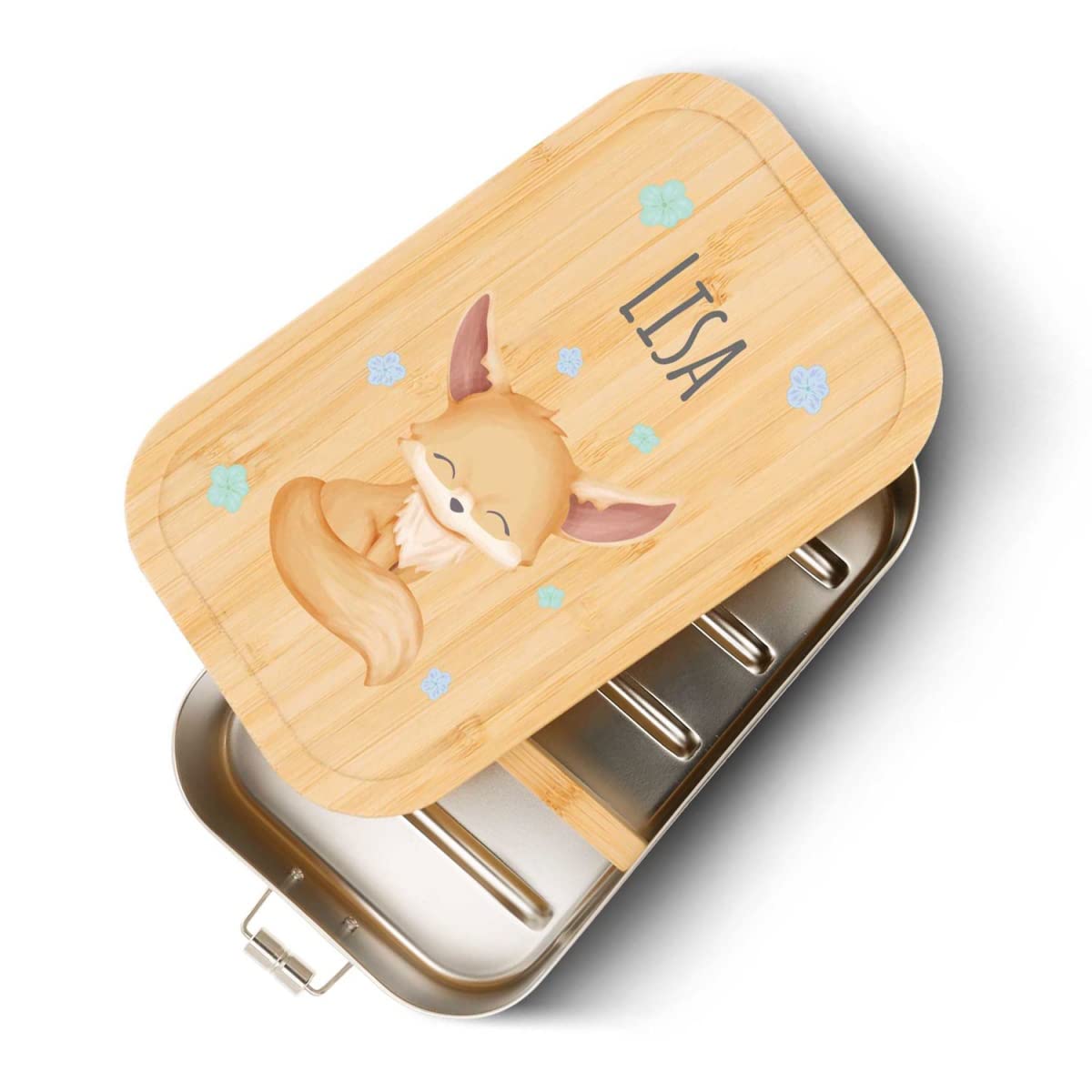 Uakeii elasto - Contenitore per il pranzo personalizzato con nome in alluminio, senza BPA, con incisione per asilo, scuola e gite, regali personalizzati per bambini (17 x 12 x 5 cm, calcio