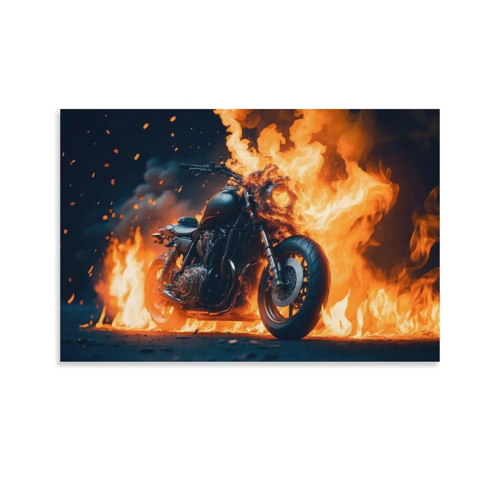 CPLVKWRQJ Bright Magical Colorful Single Piece Motorcycle Surrounded by Fire Canvas Wall Hanging - Nursery Space Saving Removable Ready to Hang Decor 12x18inch(30x45cm)