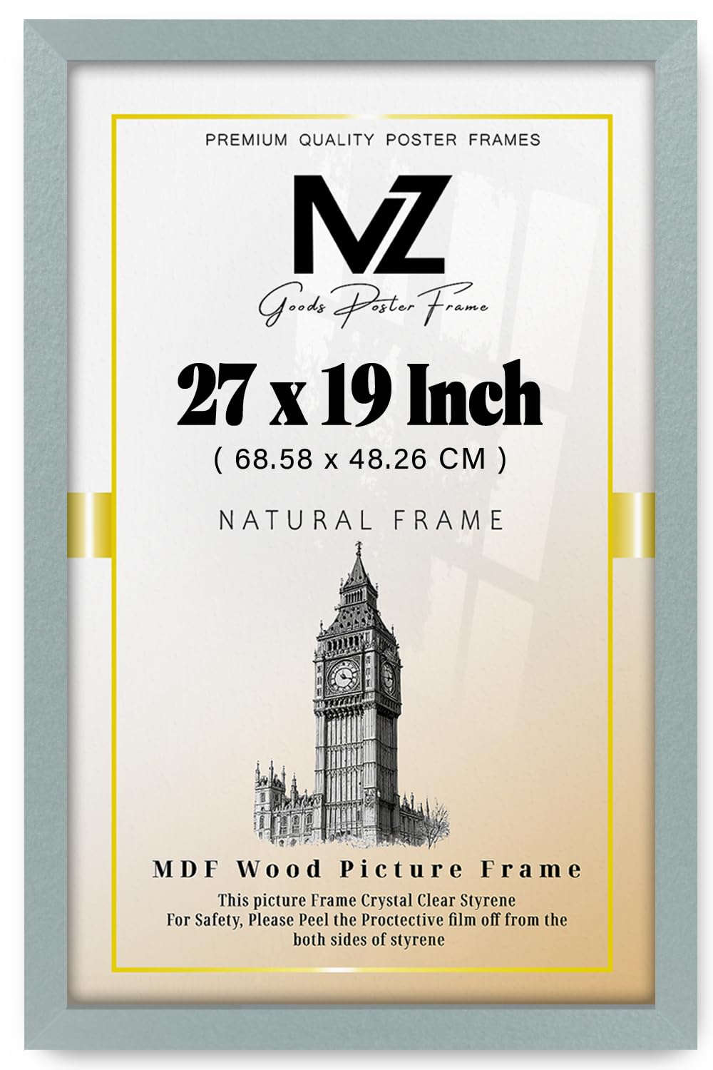 MZ GOODS | MDF Poster Frame (68.58 x 48.26 CM) 19" x 27" for Home Interiors, Premium MDF Wood Finish, Secure Hanging Hooks for Mounting [ Silver ] — image 1