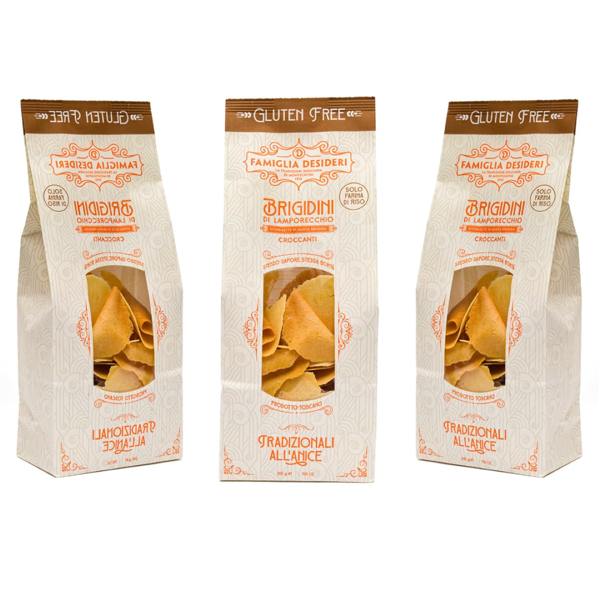 Famiglia Desideri - Brigidini di Lamporecchio all'anice senza glutine, biscotti croccanti artigianali italiani, sfogliette tipiche toscane dolci tradizionali, 600g