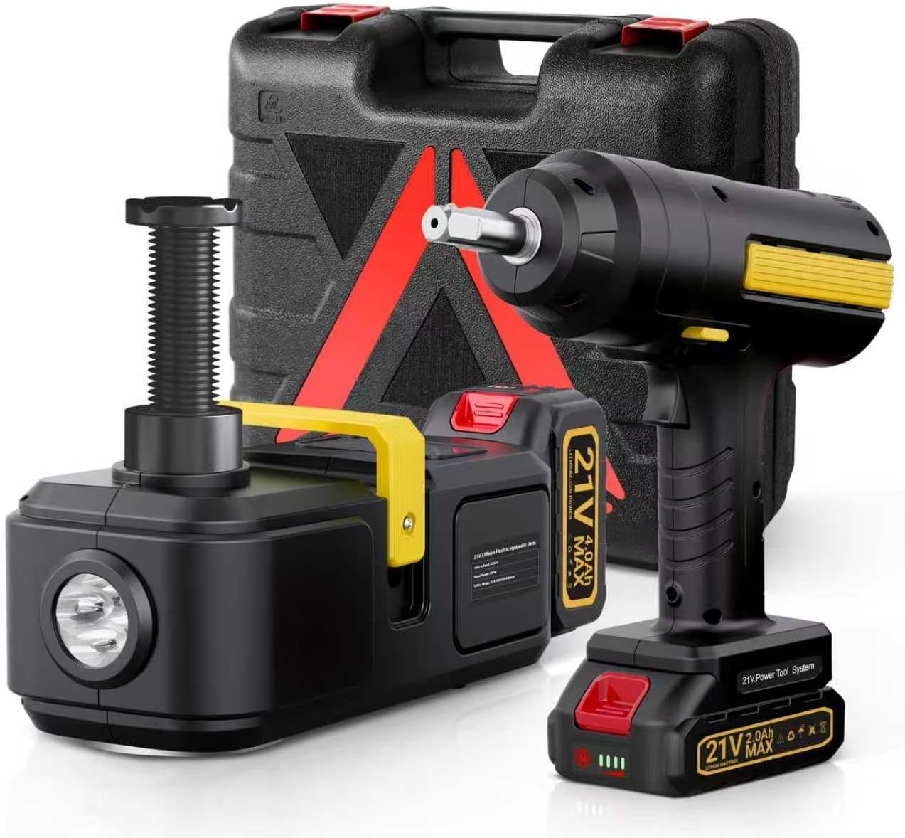 Powerful Electric car Jack and Stand kit - Cordless Hydraulic car Jack Lift with LCD Touch Screen, Lithium Battery & Portable Impact Wrench for Effortless Vehicle Emergencies