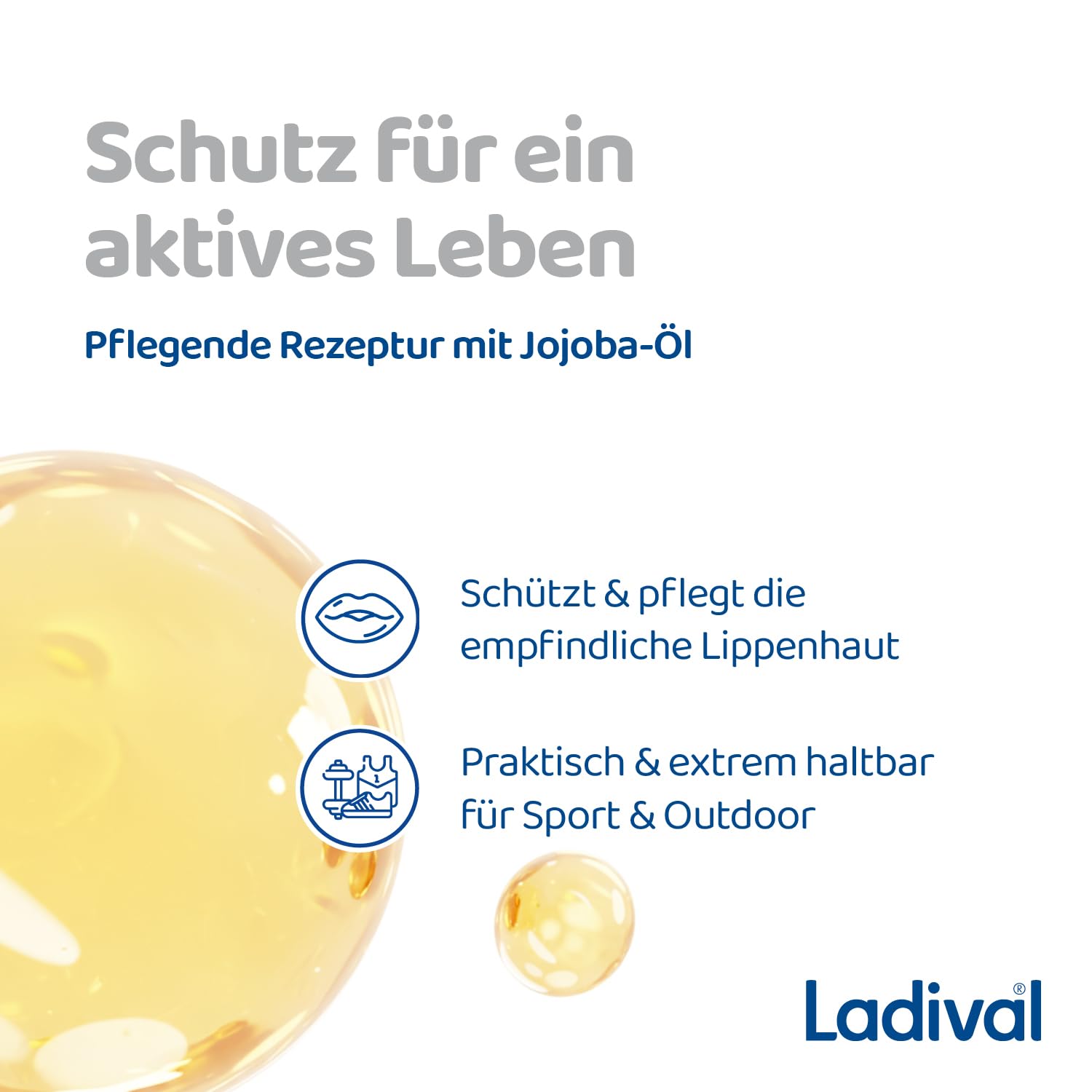 Ladival SPF 50+ - Protezione solare per labbra secche, delicata pelle delle labbra, con olio di jojoba, idratante, impermeabile, protezione UVA e UVB, 4,8 g