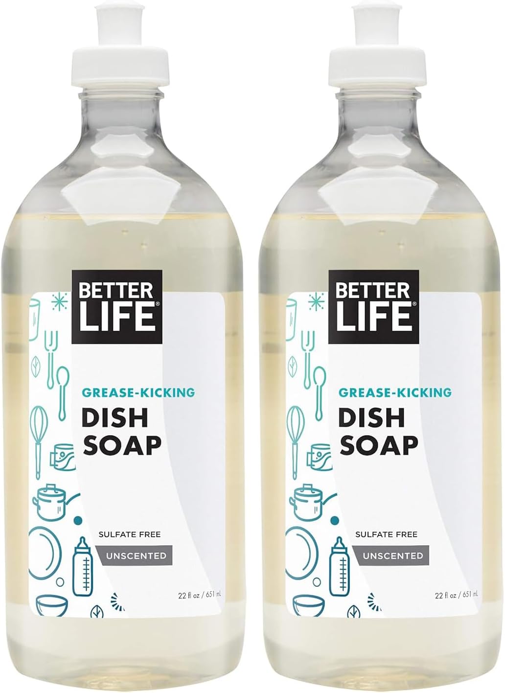 Better Life Dish Soap - Liquid Dishwashing Soap with Vitamin E and Aloe for Home &amp; Kitchen Sink - No Gloves Required Kitchen Soap for Sensitive Skin - 22oz (Pack of 2) Unscented