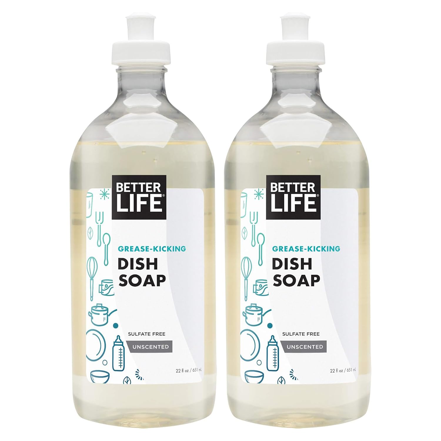 Better Life Natural Dish Soap, Unscented, 22 Ounces (Pack of 2)