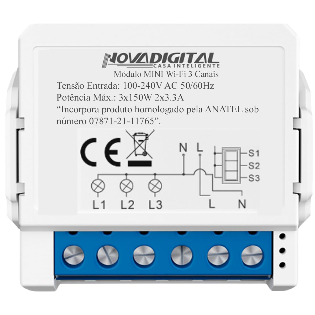 Módulo Relé Interruptor Novadigital Mini 3 Canais Wi-Fi Nova