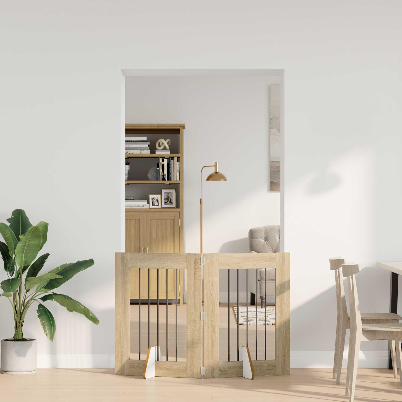 Puerta para perros con soporte de metal, 2 unidades, 60 x 80 cm, roble Sonoma, plegable, portátil, para casa, jardín, seguridad y protección de cachorros y perros