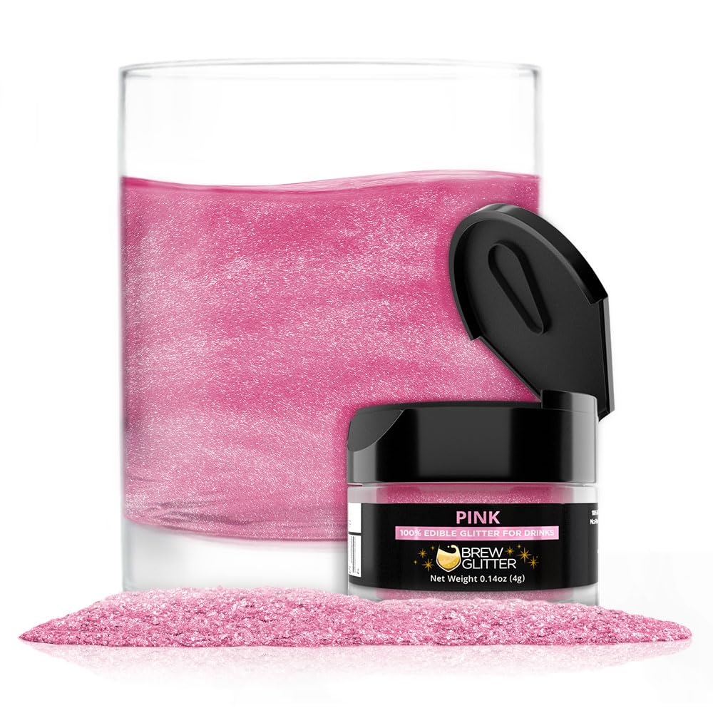 Brew Glitter Pink Edible Drink Glitter, Flavorless, Made in USA, 4g