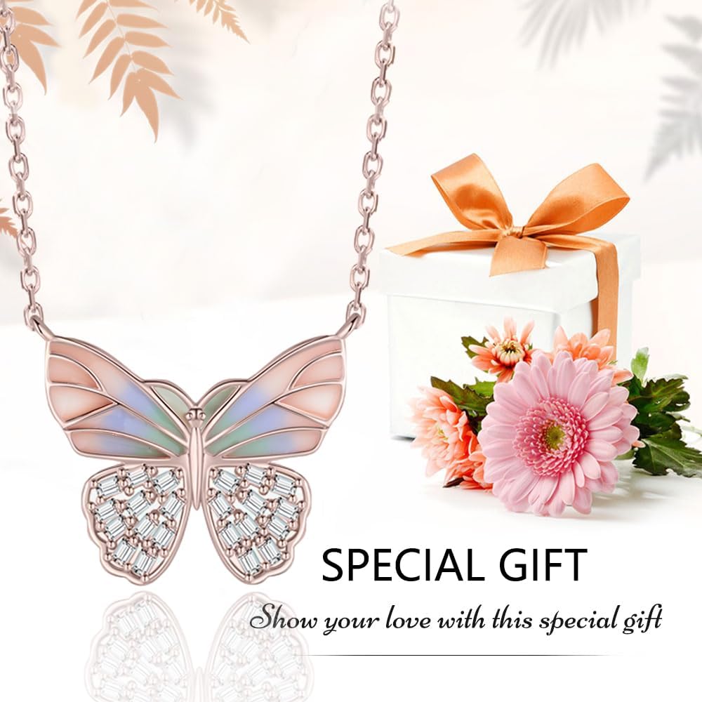 925 Sterling Silver Butterfly Necklace Zircon Pendant for Her
