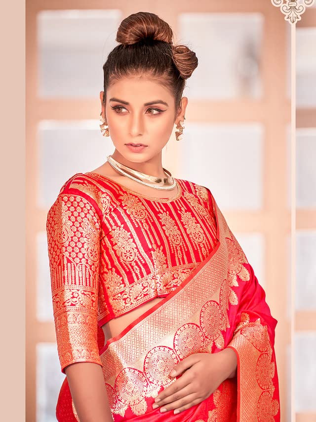 Satrani Women's Art Silk Banarasi Saree With Unstitched Blouse Piece(3003S423N_Dark Pink)