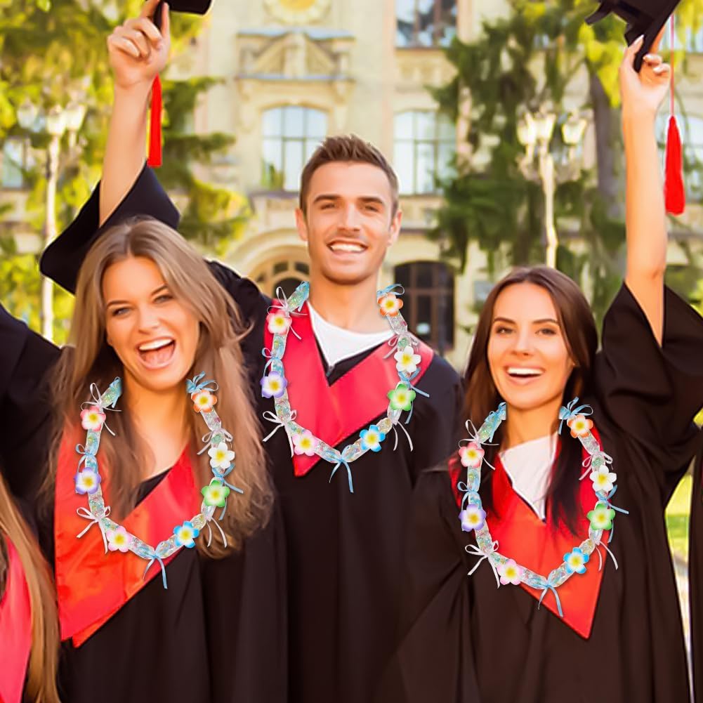 WEBEEDY 32 Set Graduation Candy Lei Making Kit Hawaiian Candy Leis Making Set Include Bags Artificial Flower Silk Ribbon for Gaduation Party Gifts Grad Wreath DIY Hawaii Tropical Summer Decor