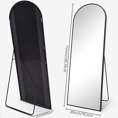 Miniatura 6 de COFENY Espejo de longitud completa, espejo arqueado de 71 x 30 pulgadas, espejo de pared negro de longitud completa, espejo de pie para suelo,