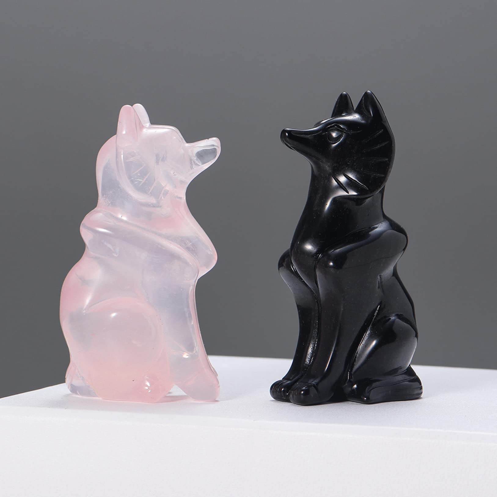 Amazon.co.jp: 天然水晶石手彫り動物宝石黒曜石クォーツキツネ工芸品