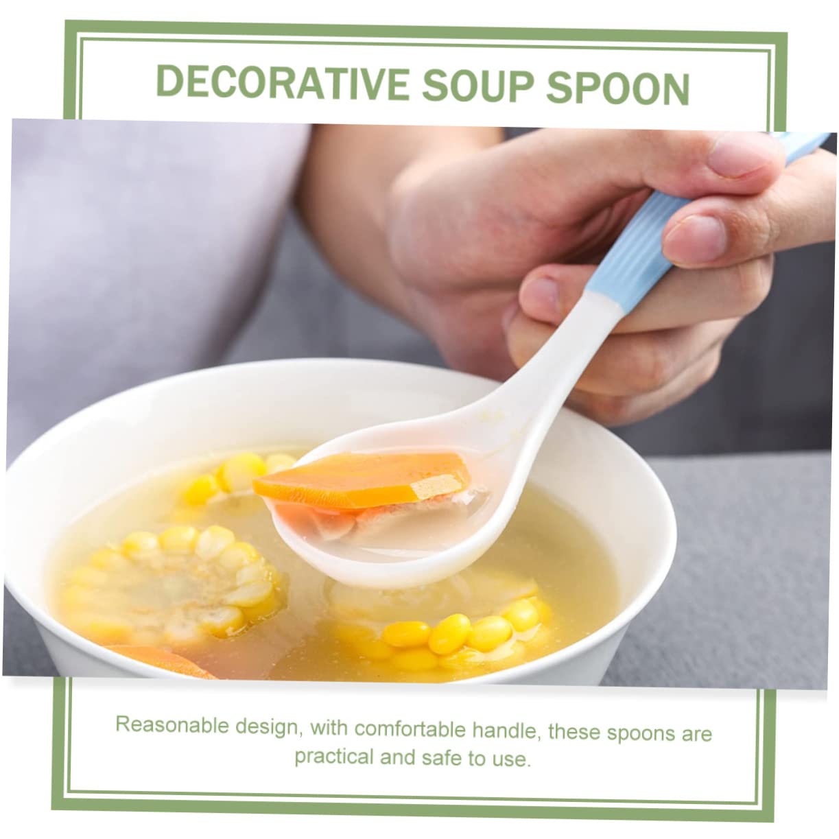 6Pcs Ceramic Tableware Handle Chinese Soup Spoons for Home Use Lightweight Easy to Store for Soup Porridge and More Color Variety