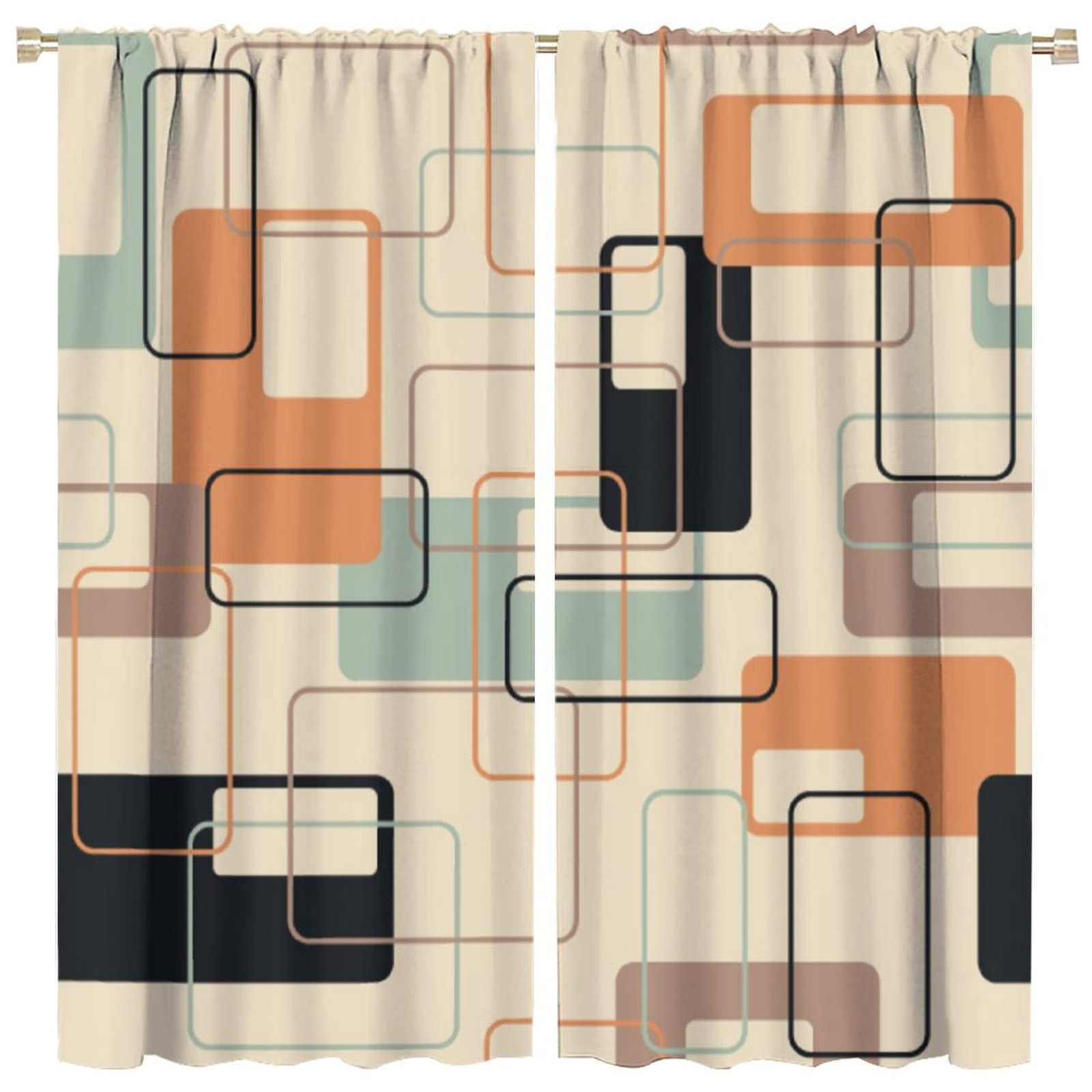 JESTRONRY Mid Century Blackout Curtains,Retro Square Design Modern Style Blackout Window Door Curtains for Bedroom Living Room Home Decor 63x63in
