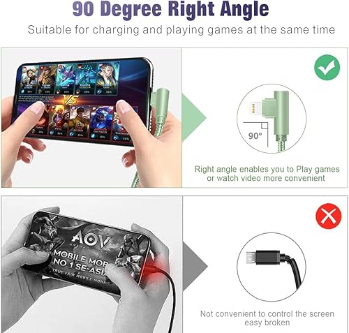 Miniatura 3 de Cargador para iPhone, paquete de 3 cables Lightning de 6 pies [certificado Apple MFi] Cable de carga rápida para iPhone de 90 grados, cable trenzado