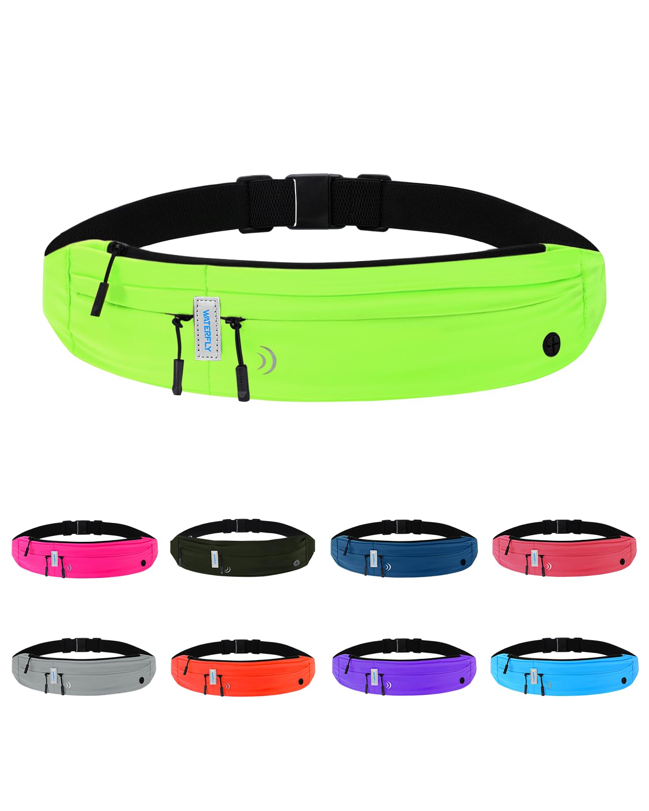 WATERFLY Running Belt Fanny Pack: Runner Marathon Jogging Waist Pack Sport Workout Exercise Fitness Phone Holder Belt for Men Women Jogger Slim