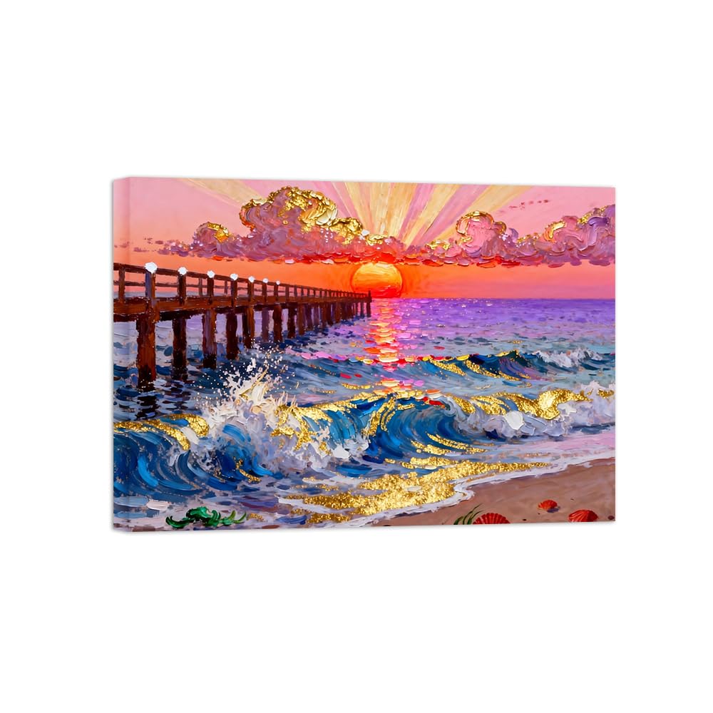 Ozpwbvy Wrapped Canvas Sea Bridge Landscape Canvas Wall Art Picture 60X85cm Framed