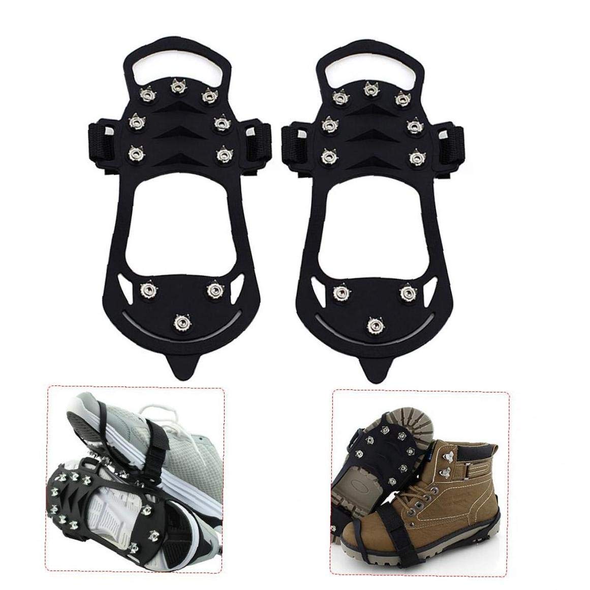 Poignées de Glace Crampons de Neige Crampons de Traction Pinces de démarrage de Chaussures Anti-dérapant 10 Crampons pour la Marche hivernale