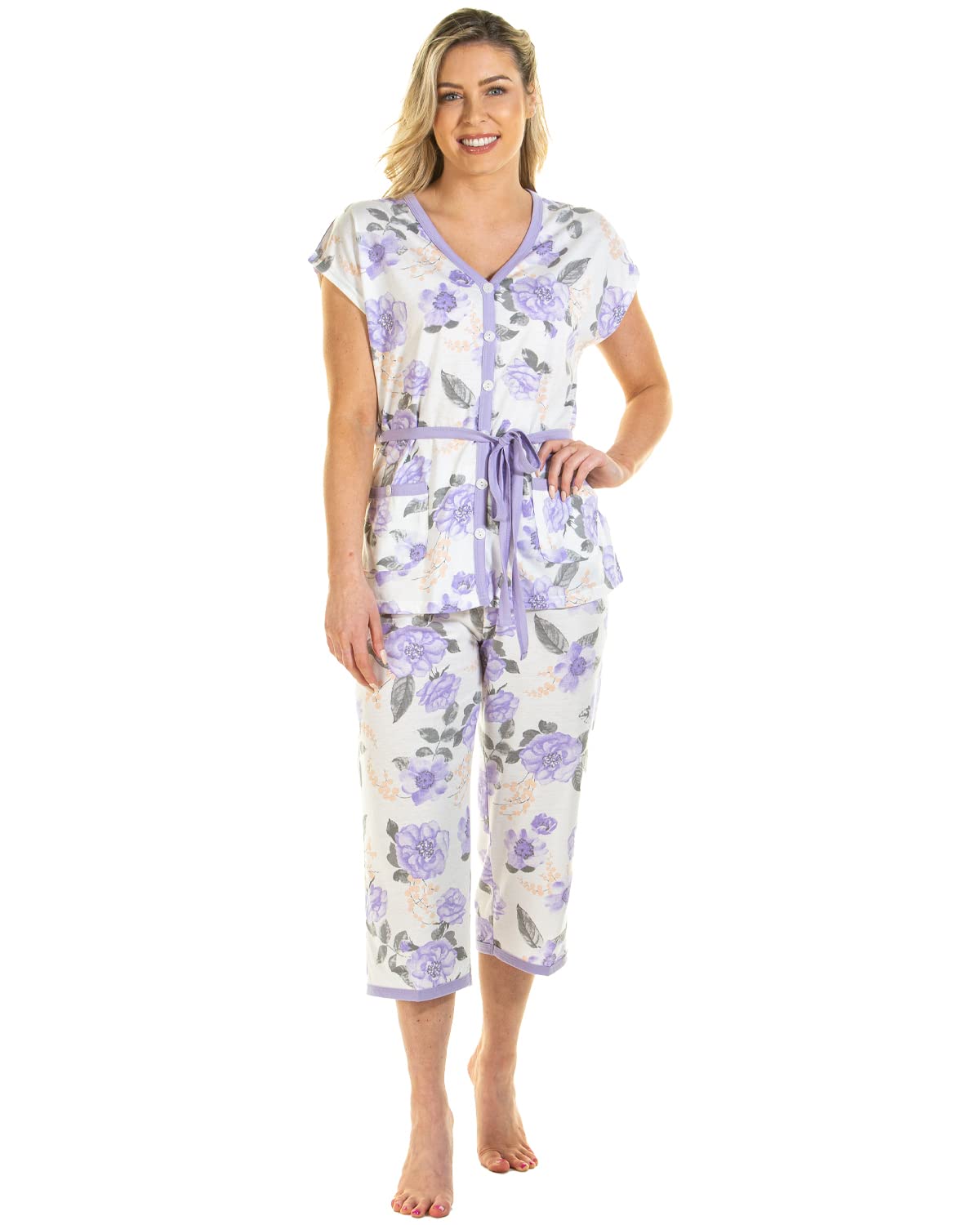Undercover Ladies Roses Jersey Cropped Pyjamas 0205 Lilac 18-20
