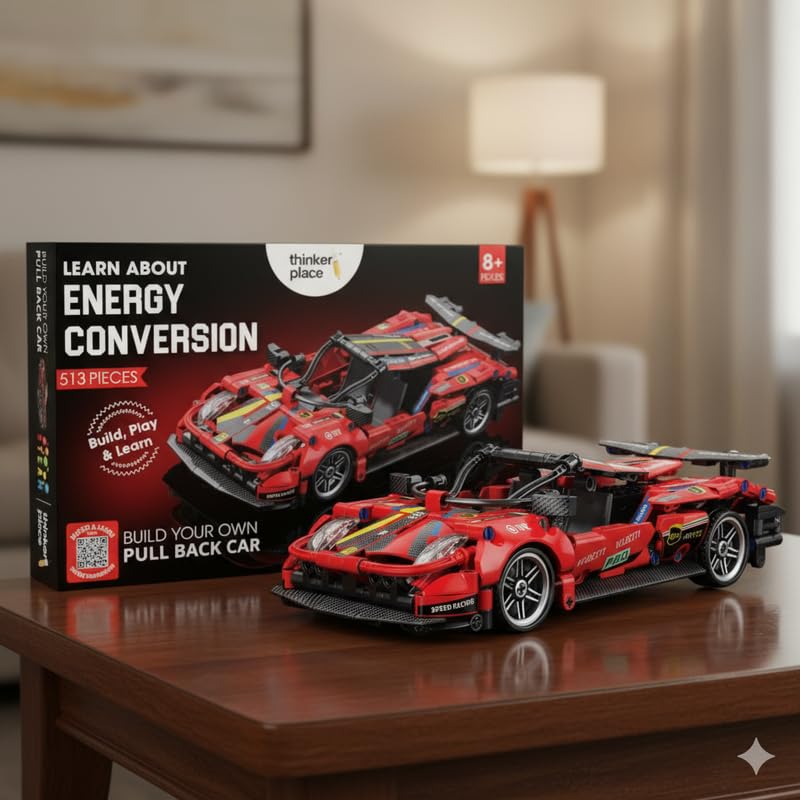 Image of 1:18 DIY Blocks Pull-Back Car - Red | Big Pull Back Cars | STEM Learning: Learn About Energy Conversion | Educational Toy for Kids 8+