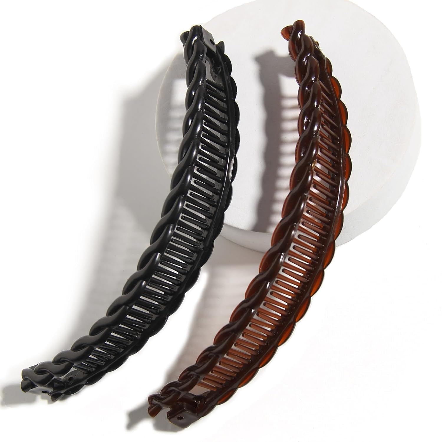 2 Pcs Vintage Clincher Hair Combs - One Black, One Brown - Thick Curly & Long Hair Accessories with Grip Slide Clips - Image 3