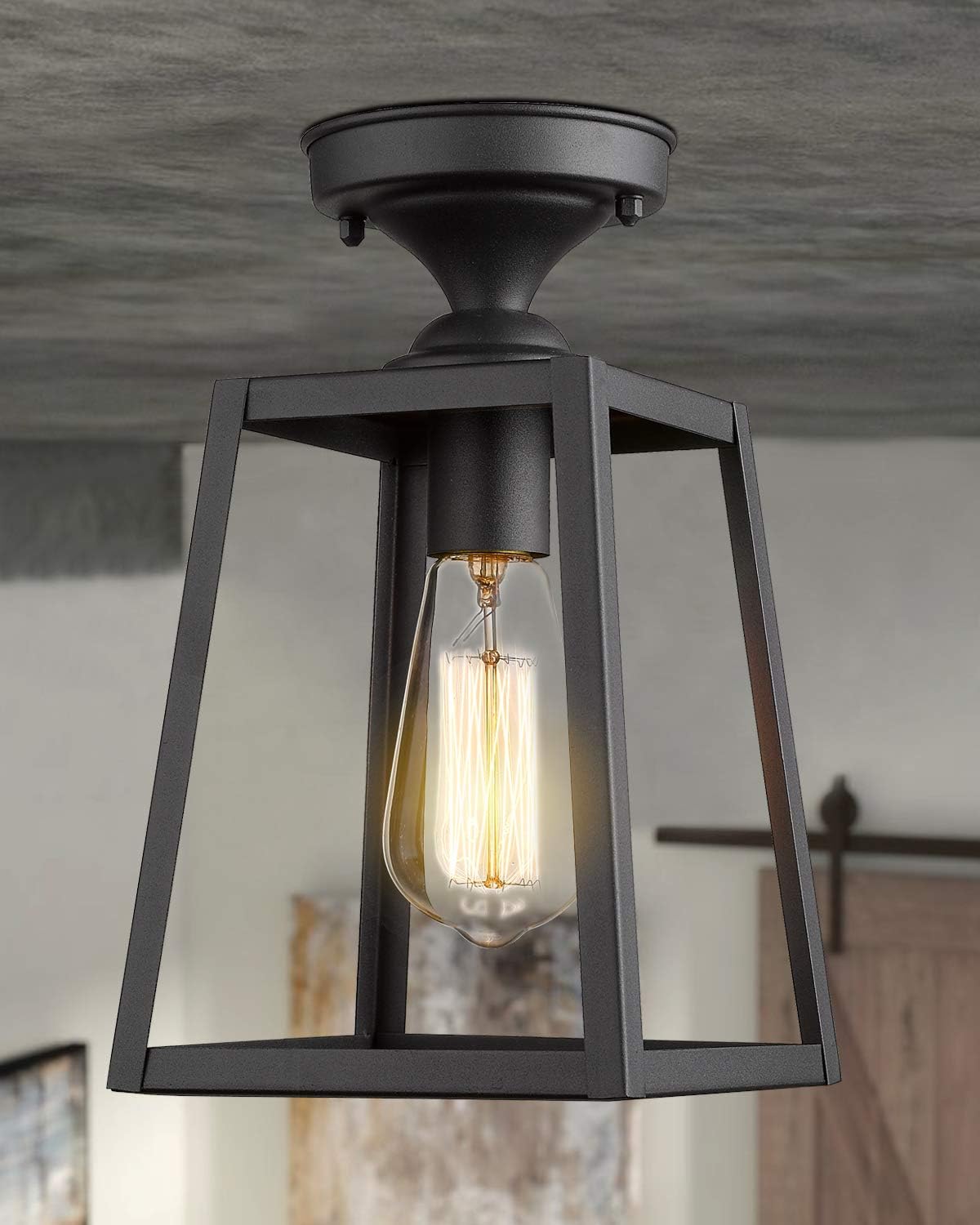Emliviar 1-Light Ceiling Light Fixture, Semi-Flush Mount Light in Black Finish, 1803AW2-F1 BK