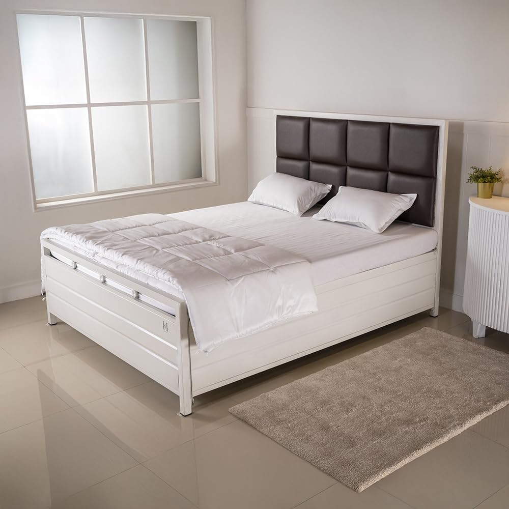 Furniture Atbok Metal Queen Size Bed with Hydraulic Storage, Metal Frame Double Bed, Box Bed Double (White Colour) 6X5-image-24