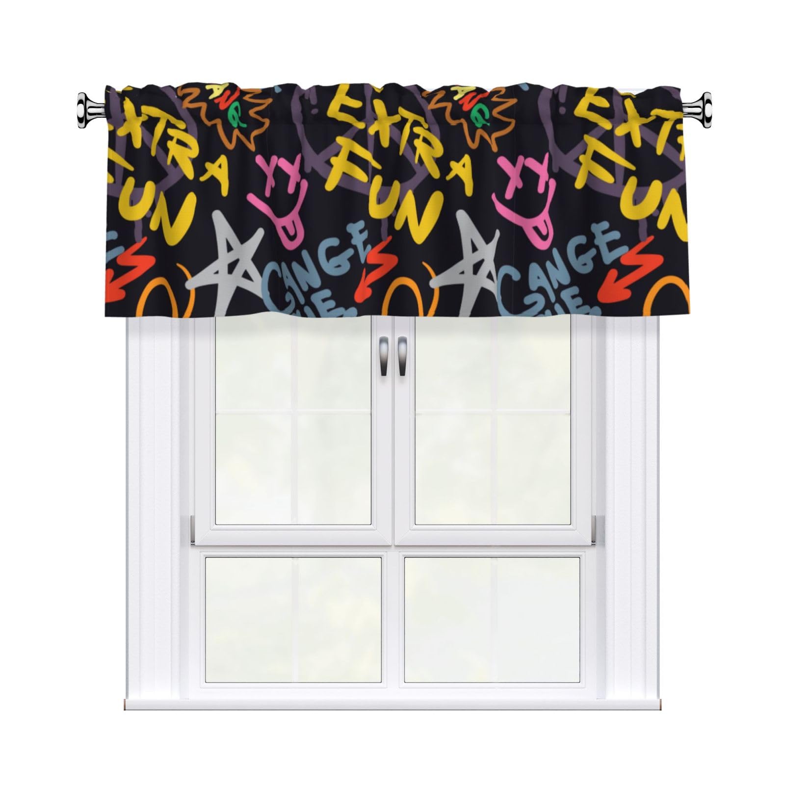 Noble Ren Street Graffiti Peace Short Curtain Valance 54x18in For Kitchen Bathroom Cafe Living Room Decoration