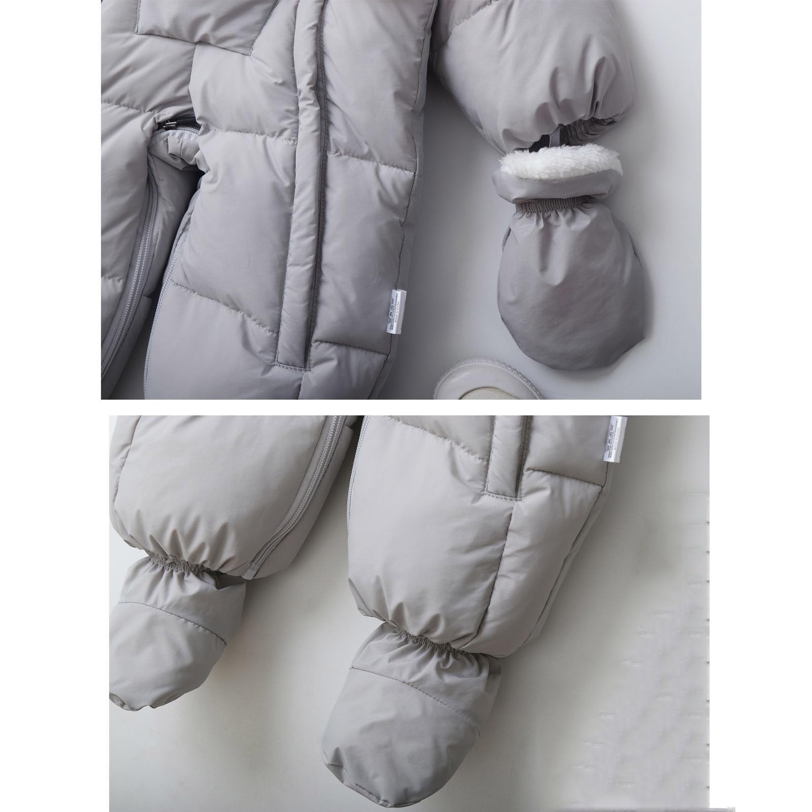 Mono Nieve para Bebés Niñas Abrigo Invierno para Niños Pequeños Mameluco Polar con Bufanda Desmontable Conjuntos Gris 3-6 Meses