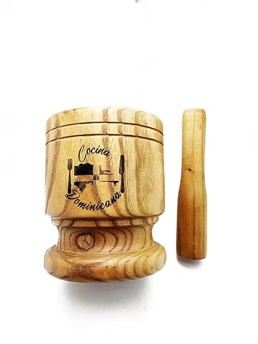 Heavy Duty Wood Mortar with Dominican Republic Flag engraved. Pilón Dominicano con Bandera Dominicana, Dominican Republic Souvenir. Pilon de
