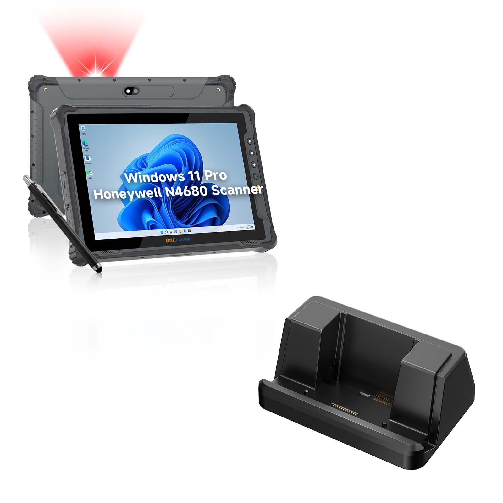 ONERugged Rugged Tablet with Barcode Scanner M10J, 10.1 inch Windows 11 Pro Enterprise Tablet w/Honeywell N4680 Scan Engine, 1D/2D QR Inventory Scanner, 8GB+128GB Industrial PC and Charging Cradle