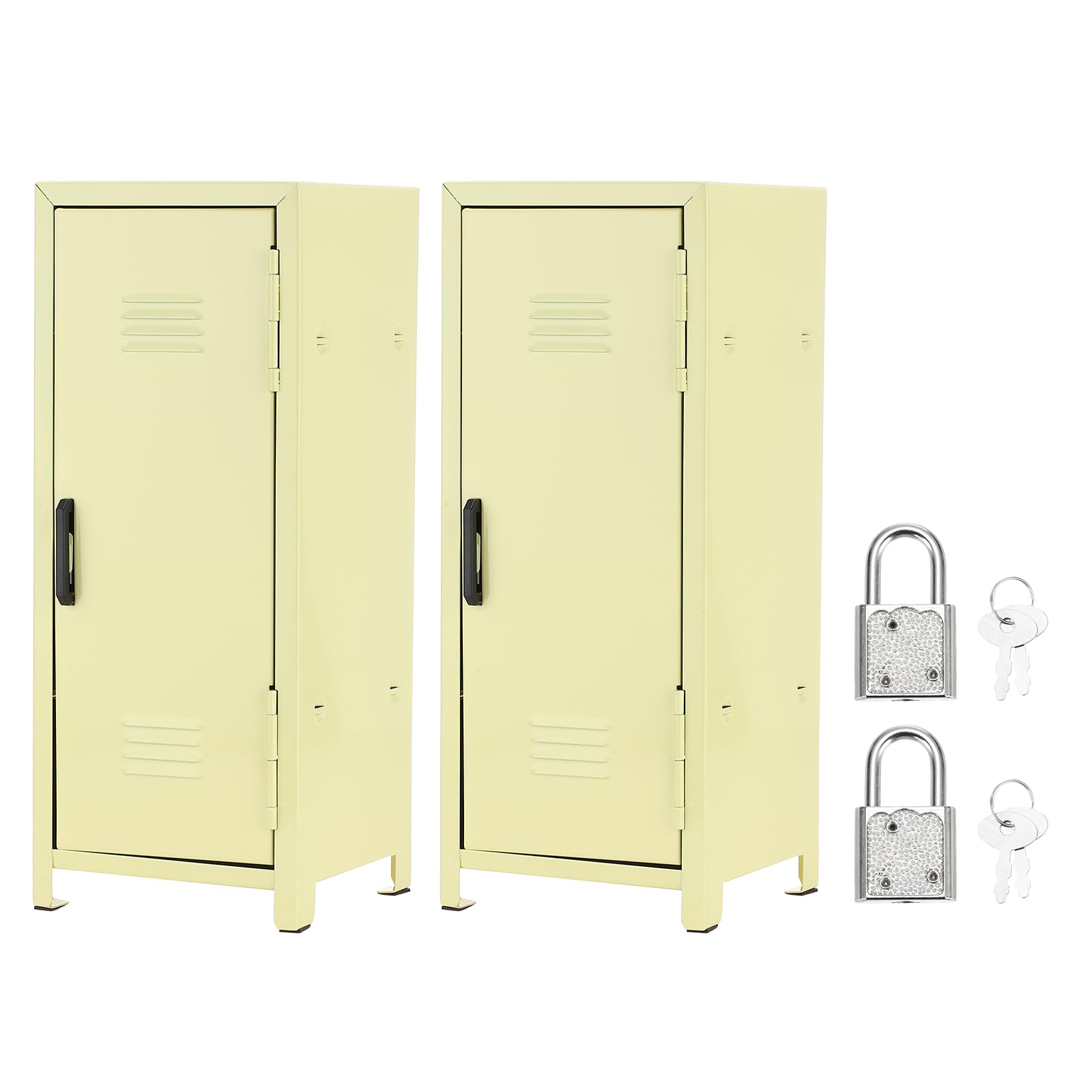 PATIKIL Mini Locker 4.3 x 10.8 Inch, 2 Pcs Small Locker with Lock Keys, Real Little Desktop Metal Money Safe Storage Box Security Organizer Cabinet for Desk Bedroom Money Coin, Yellow
