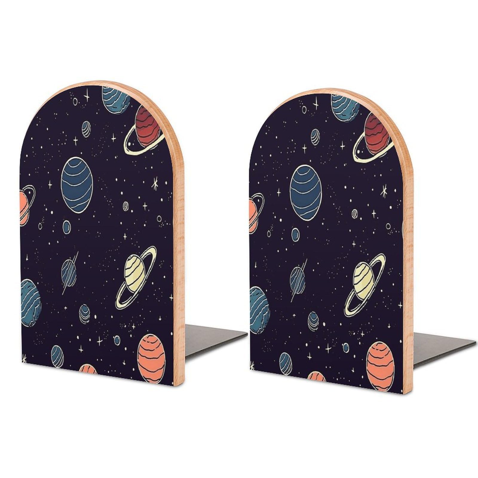 Sujetalibros decorativos infantiles con diseño espacial para organizar libros de madera