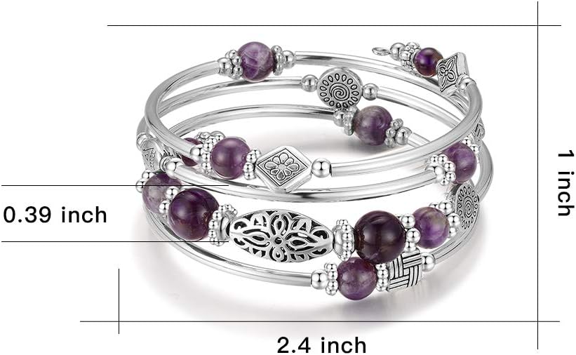 BULINLIN Layered Wrap Bangle Turquoise Bracelet - Bead Bracelet with Natural Agate Stone, Gifts For Women - Image 5