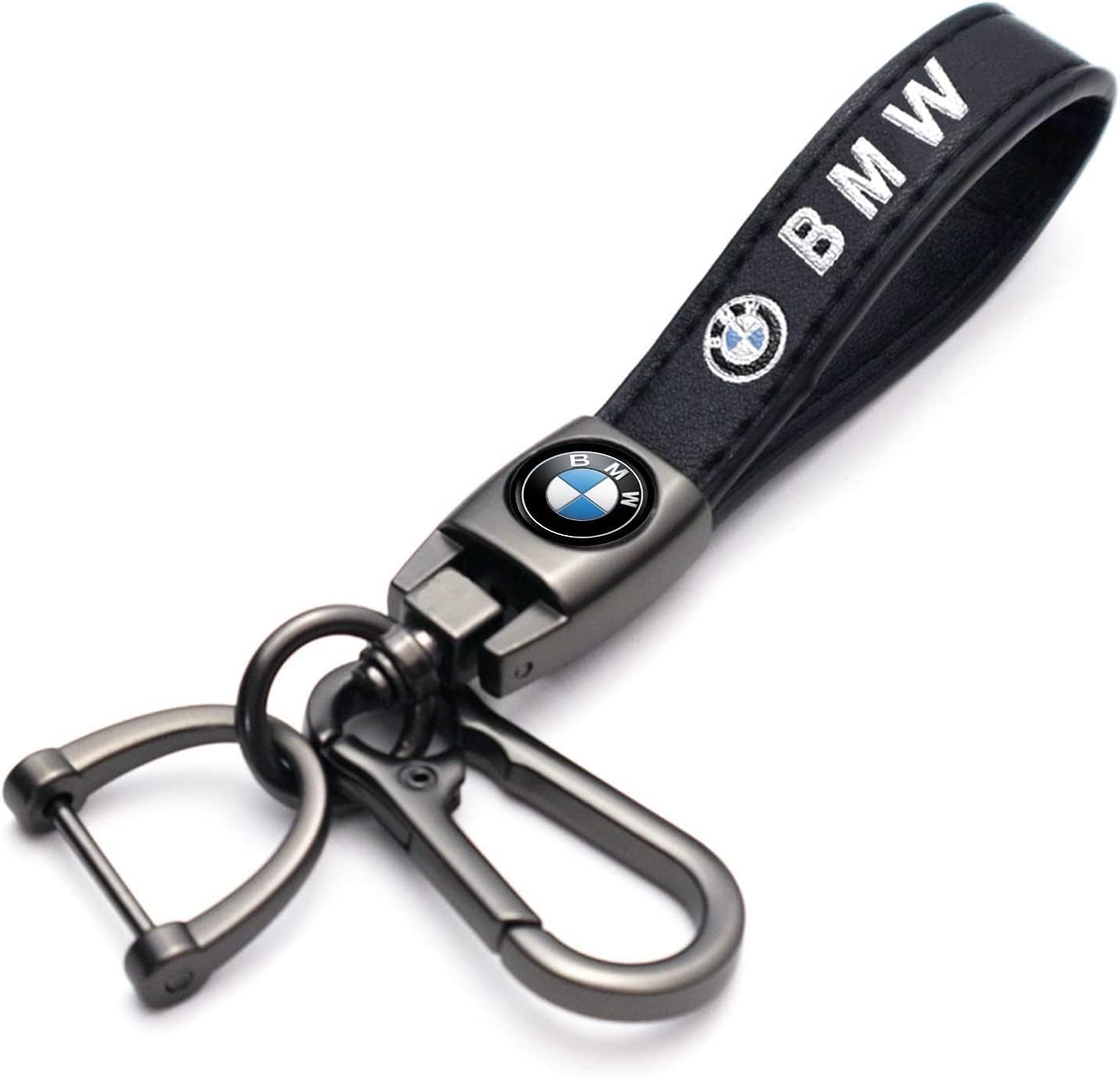 Genuine Leather Car Key Chain for BMW Series,Keyring Keychain Accessories Family Present(Black)