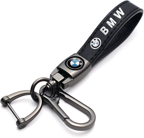 Llavero de cuero genuino para auto BMW Serie, llavero con anilla, accesorios, regalo familiar (negro)
