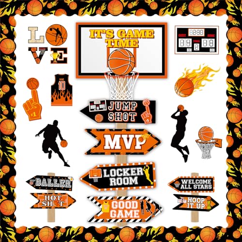 gisgfim 36pcs Basketball Bulletin Board Decoration Basketball Theme Bulletin Boarders Its Game Time Basketball Cut-Outs Sports Bulletin Board Decor for School Classroom Game Bulletin Board Supplies