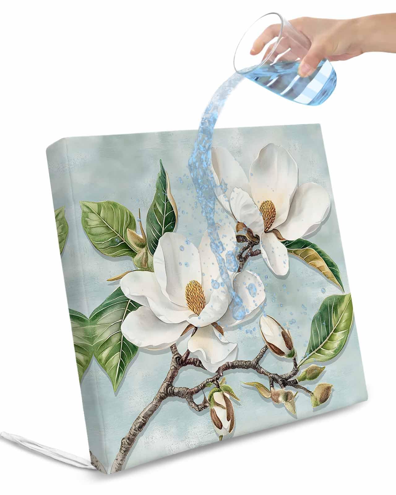 Hokiten Botanical Flowers Outdoor Cushion Chair Cover Set of 4 - Waterproof Couch Seat Covers, Country Magnolia Leaves Branches Patio Furniture Protector Cushions Slipcovers for Sofa/RV, 22